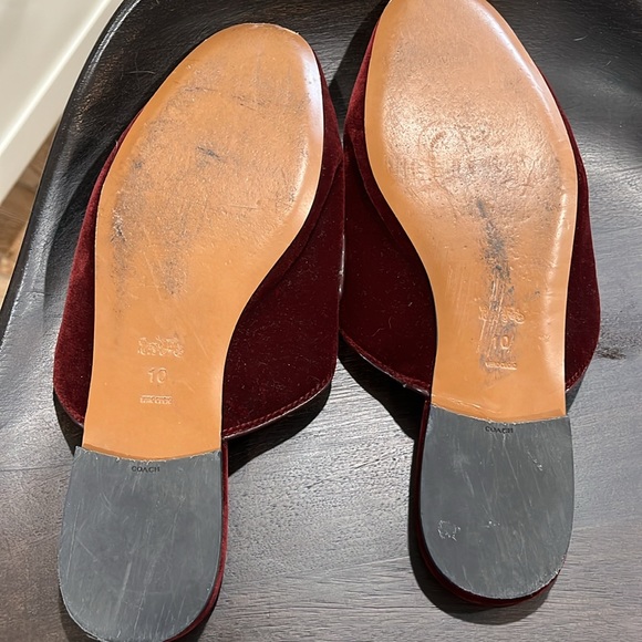 Coach Burgundy Velvet Mules with Gold Accent - Picture 6 of 8